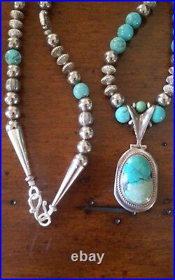 Sky Blue Turquoise Bead, Navajo Pearls & Silver Vintage Pendant & Certificate