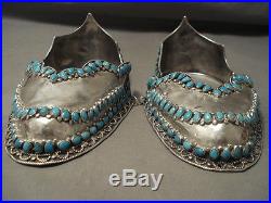 Smithsonian Quality Vintage Navajo Sterling Silver Turquoise Shoe Guards