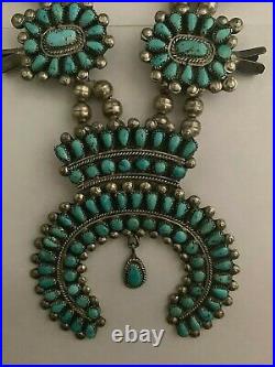 Spectacular Vintage Zuni Petit Point Turquoise & Sterling Squash Blossom