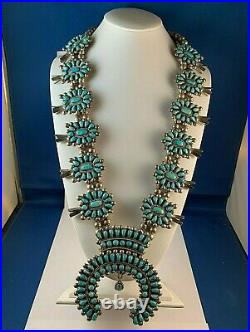 Spectacular Vintage Zuni Petit Point Turquoise & Sterling Squash Blossom
