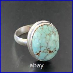 Spiderweb Blue Turquoise Navajo Sterling Silver Ring Size 6 11427