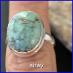 Spiderweb Blue Turquoise Navajo Sterling Silver Ring Size 6 11427