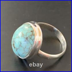 Spiderweb Blue Turquoise Navajo Sterling Silver Ring Size 6 11427