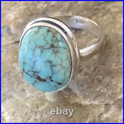 Spiderweb Blue Turquoise Navajo Sterling Silver Ring Size 6 11427
