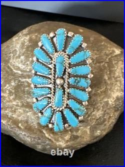 Stabilized Kingman Turquoise Navajo Sterling Silver Cluster Ring Size 6.5 20032