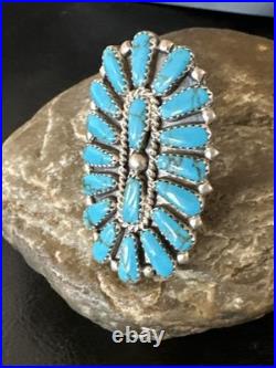 Stabilized Kingman Turquoise Navajo Sterling Silver Cluster Ring Size 6.5 20032