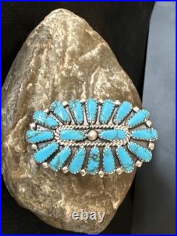 Stabilized Kingman Turquoise Navajo Sterling Silver Cluster Ring Size 6.5 20032