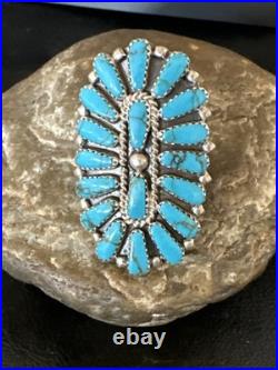 Stabilized Kingman Turquoise Navajo Sterling Silver Cluster Ring Size 6.5 20032