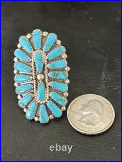 Stabilized Kingman Turquoise Navajo Sterling Silver Cluster Ring Size 6.5 20032