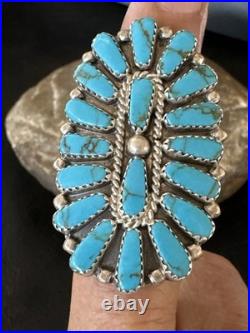 Stabilized Kingman Turquoise Navajo Sterling Silver Cluster Ring Size 6.5 20032