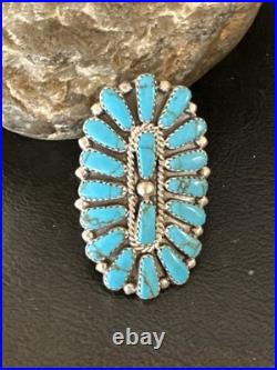 Stabilized Kingman Turquoise Navajo Sterling Silver Cluster Ring Size 6.5 20032