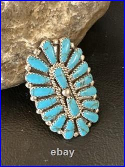 Stabilized Kingman Turquoise Navajo Sterling Silver Cluster Ring Size 6.5 20032