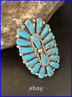 Stabilized Kingman Turquoise Navajo Sterling Silver Cluster Ring Size 6.5 20032