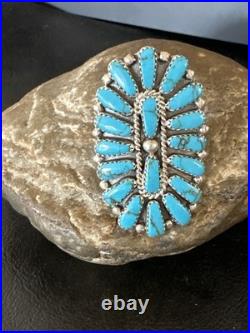 Stabilized Kingman Turquoise Navajo Sterling Silver Cluster Ring Size 6.5 20032