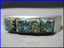 Statement Vintage Navajo Cubed #8 Turquoise Sterling Silver Bracelet Old