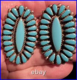 Stellar Vintage Navajo Native American A+++ Turquoise Sterling Cluster Earrings