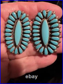 Stellar Vintage Navajo Native American A+++ Turquoise Sterling Cluster Earrings