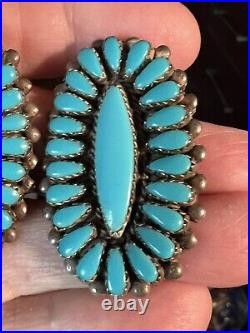 Stellar Vintage Navajo Native American A+++ Turquoise Sterling Cluster Earrings