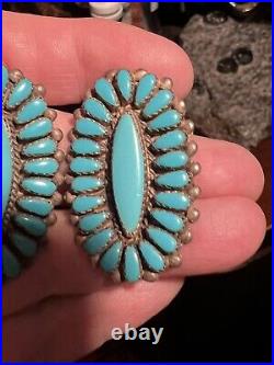 Stellar Vintage Navajo Native American A+++ Turquoise Sterling Cluster Earrings