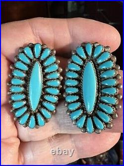 Stellar Vintage Navajo Native American A+++ Turquoise Sterling Cluster Earrings