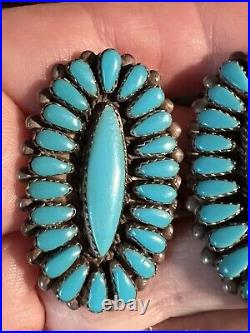 Stellar Vintage Navajo Native American A+++ Turquoise Sterling Cluster Earrings