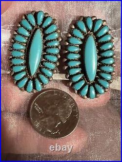 Stellar Vintage Navajo Native American A+++ Turquoise Sterling Cluster Earrings