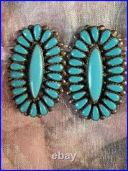 Stellar Vintage Navajo Native American A+++ Turquoise Sterling Cluster Earrings