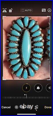 Stellar Vintage Navajo Native American A+++ Turquoise Sterling Cluster Earrings