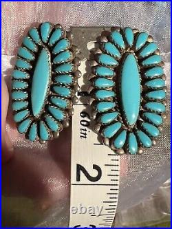 Stellar Vintage Navajo Native American A+++ Turquoise Sterling Cluster Earrings