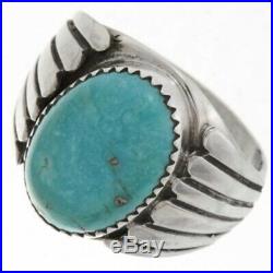Sterling Kingman Turquoise Men's Ring Vintage Design Navajo Made Sizes 9 to 13