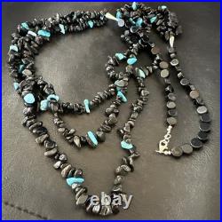 Sterling NAVAJO Black Onyx Blue Turquoise 3S Silver Necklace 30 19577