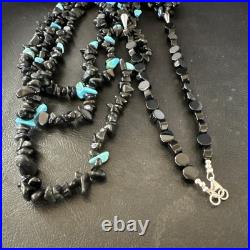 Sterling NAVAJO Black Onyx Blue Turquoise 3S Silver Necklace 30 19577