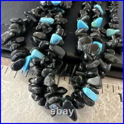 Sterling NAVAJO Black Onyx Blue Turquoise 3S Silver Necklace 30 19577
