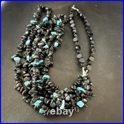 Sterling NAVAJO Black Onyx Blue Turquoise 3S Silver Necklace 30 19577