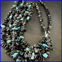 Sterling NAVAJO Black Onyx Blue Turquoise 3S Silver Necklace 30 19577