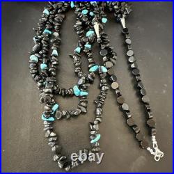 Sterling NAVAJO Black Onyx Blue Turquoise 3S Silver Necklace 30 19577