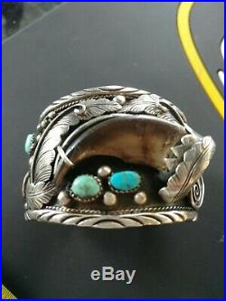 Sterling Silver Turquoise Bear Claw Cuff Bracelet 113gr native American vintage