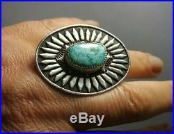 Sterling Silver Turquoise Native American Navajo Huge Ring Vintage Size 9