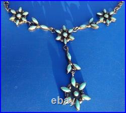Sterling Silver Turquoise NeedlePoint Cluster Native Lariat Necklace 60.1 Grams