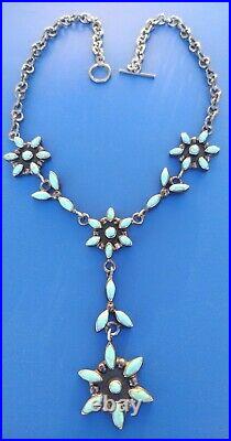 Sterling Silver Turquoise NeedlePoint Cluster Native Lariat Necklace 60.1 Grams