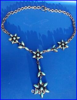 Sterling Silver Turquoise NeedlePoint Cluster Native Lariat Necklace 60.1 Grams