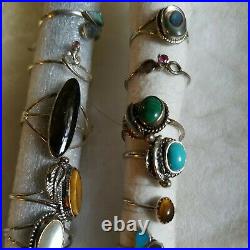 Sterling Silver Vtg Ring Lot Black Onyx Cat Eye Turquoise No Scrap Native sz6 8