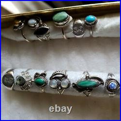 Sterling Silver Vtg Ring Lot Mexico Turquoise Multi Stone No Scrap Native sz5 4