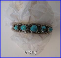Sterling Vintage Pawn Navajo 5 Nugget Turquoise Cuff Bracelet Rope Design