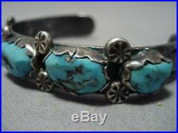 Striking Vintage Navajo Zuni Blue Gem Turquoise Sterling Silver Bracelet Old