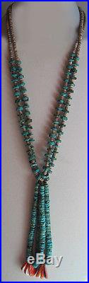 Striking Vintage Santo Domingo Turquoise Heishi Bead Jocklas Necklace