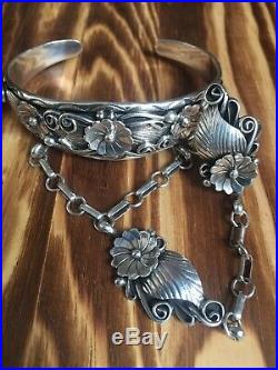 Stunning Lee Charley Vintage Sterling Slave Bracelet Native Navajo Old Pawn