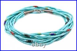 Stunning Liquid Sterling Silver Vintage 5 Strand Turquoise Navajo Necklace Stunning Liquid Sterling Silver Vintage 5 Strand Turquoise Navajo Necklace