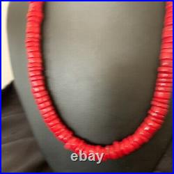 Stunning Native American Navajo Red CORAL Sterling Silver Bead Necklace 11889