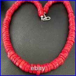 Stunning Native American Navajo Red CORAL Sterling Silver Bead Necklace 11889
